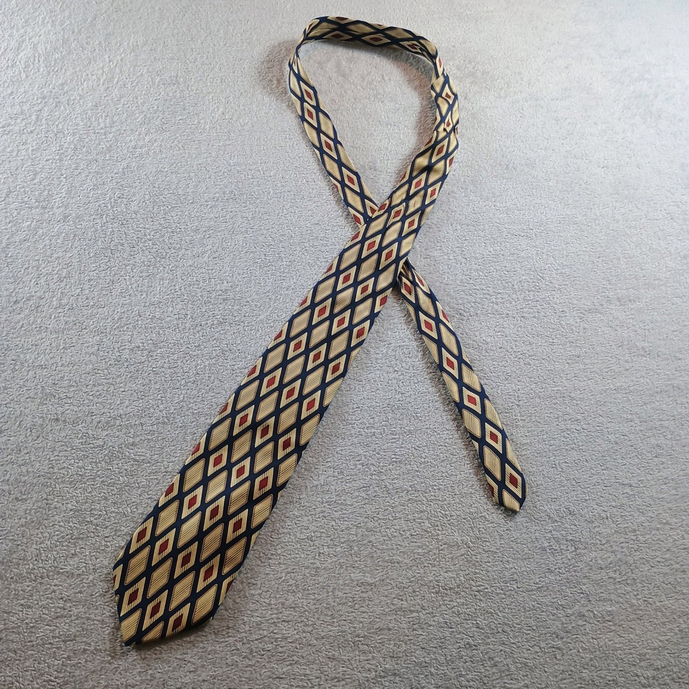 Brooks Brothers Mens Makers 100% Silk Tie Navy Gold Diamond One Size Made in USA